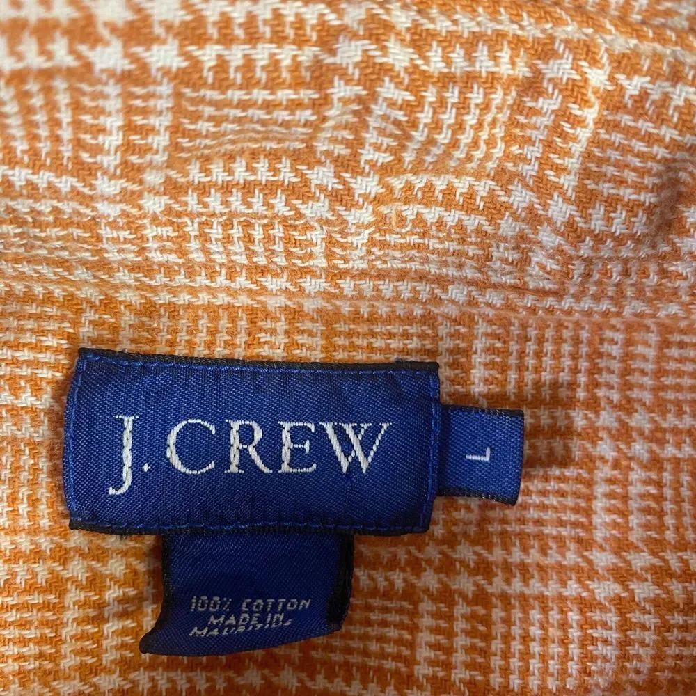 J Crew Check Plaid Houndstooth Flannel‎ Shirt Mens Size Large Orange
